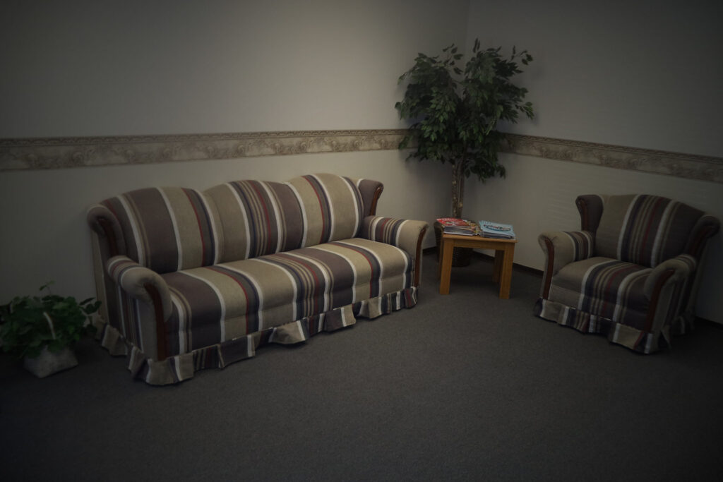 sofas in waiting room at Lowry Hearing Aid Center in Nevada